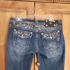 Blue Boot Cut Jeans with Rhinestone Detailing
